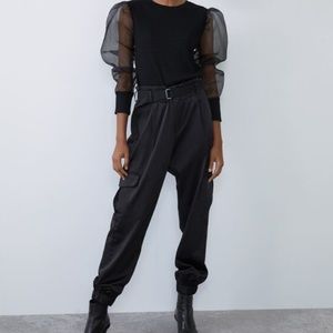Zara Black Satin Cargo Joggers